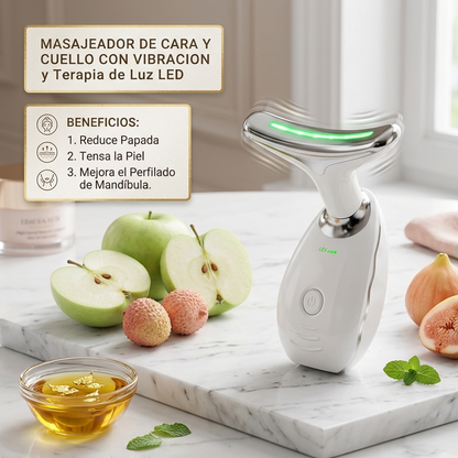 Masajeador Facial y de Cuello con Vibración y Luz LED – Reafirma y Revitaliza la Piel